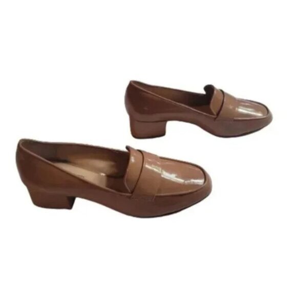 Antonio Melani Ashville Patent Leather Penny Loafers Block Heel Nude - Picture 6 of 11